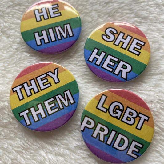 LGBT Pride Pronoun Badges 38mm