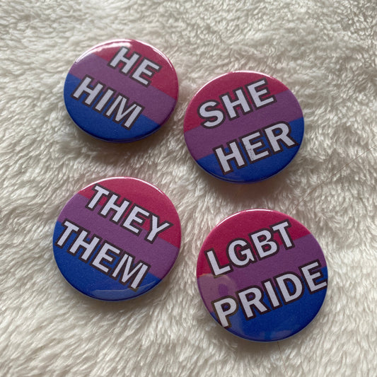 Bisexual Pride Pronoun Badges 38mm