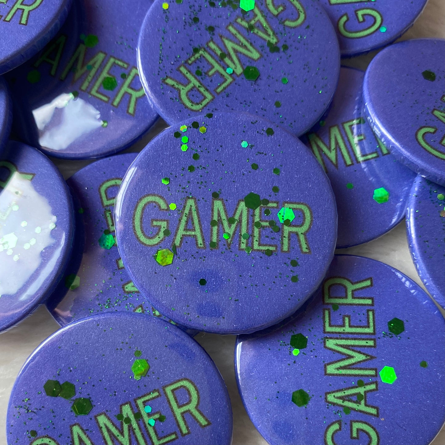 Gamer Glitter Badge 38mm