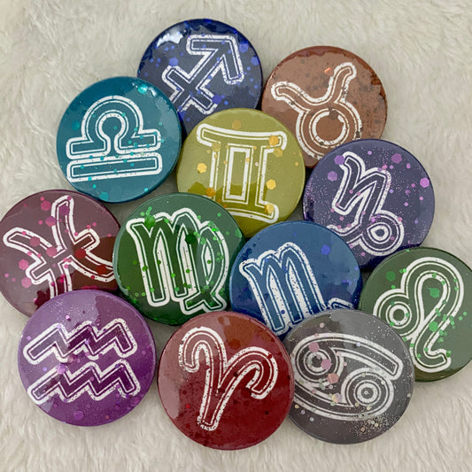 Zodiac Sign Glitter Badges 38mm